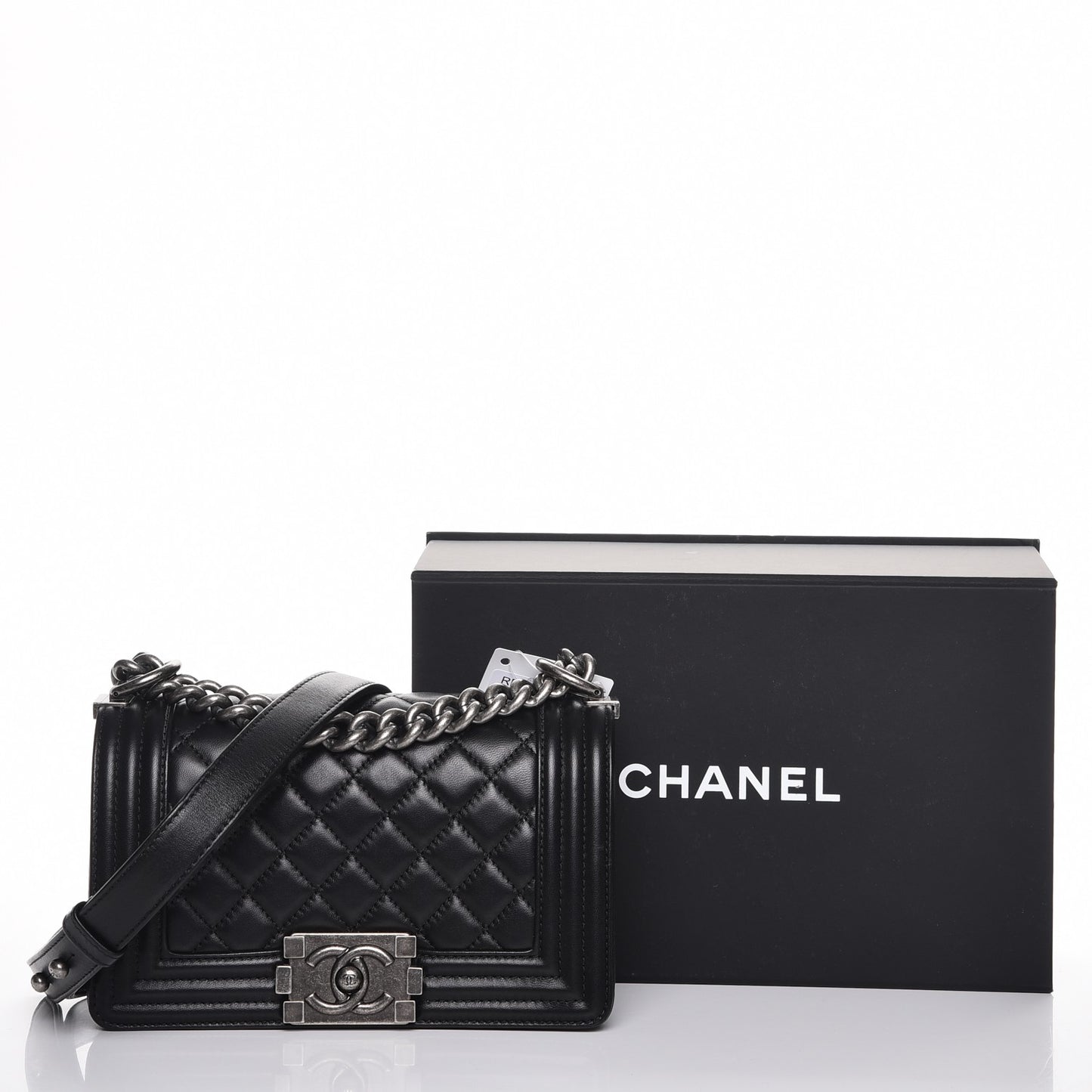 Lambskin Quilted Small Boy Flap Black