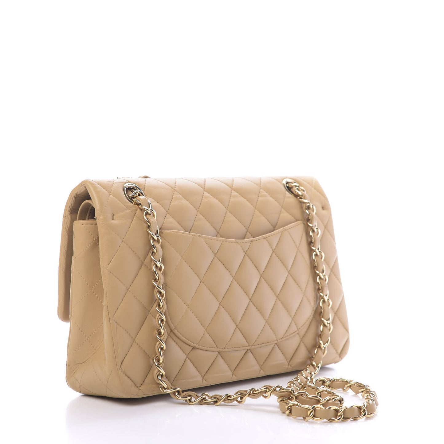 Lambskin Quilted Medium Double Flap Beige
