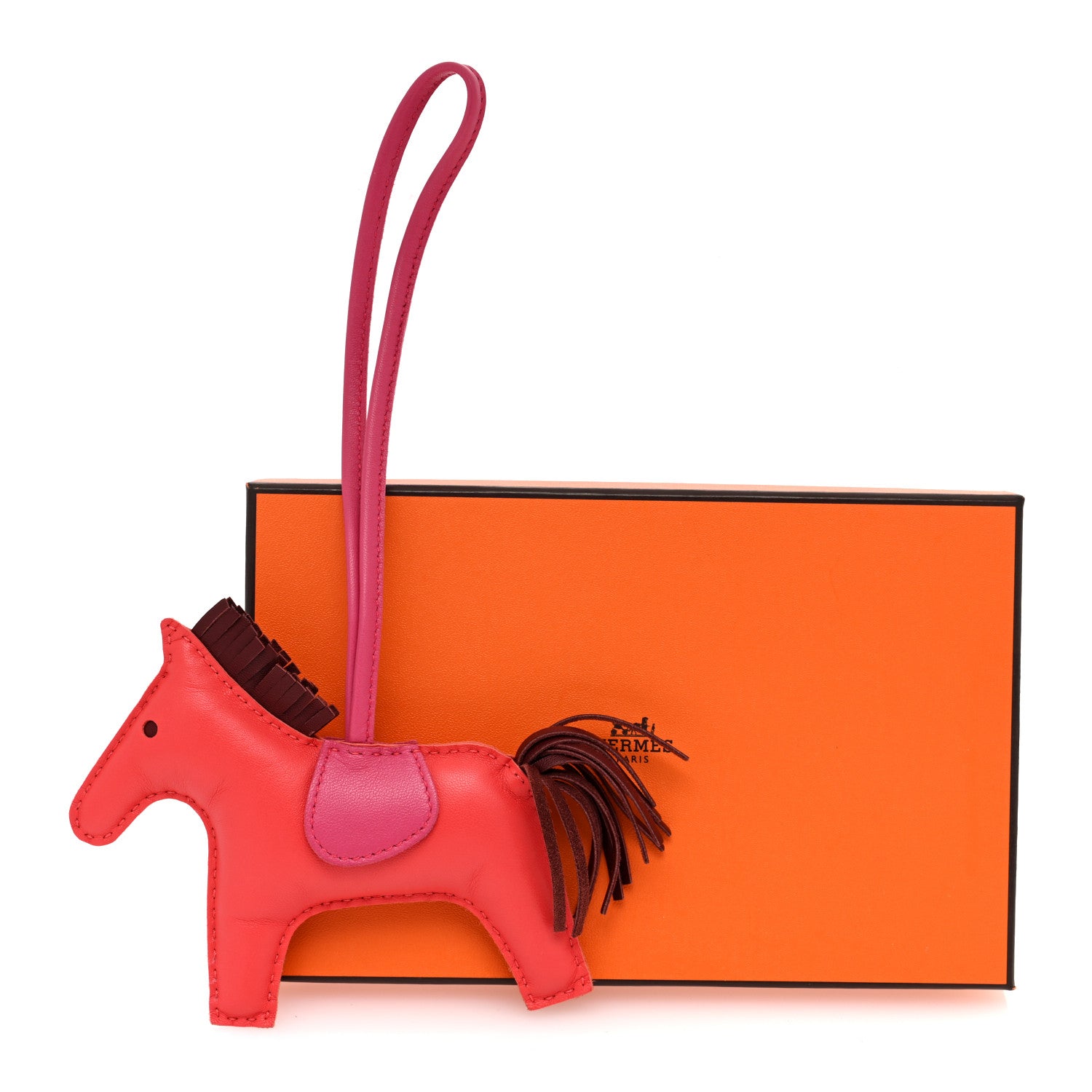 Hermes Milo Lambskin Grigri Rodeo Horse Bag Charm GM Rose Jaipur Shocking Rouge H 3 of 4