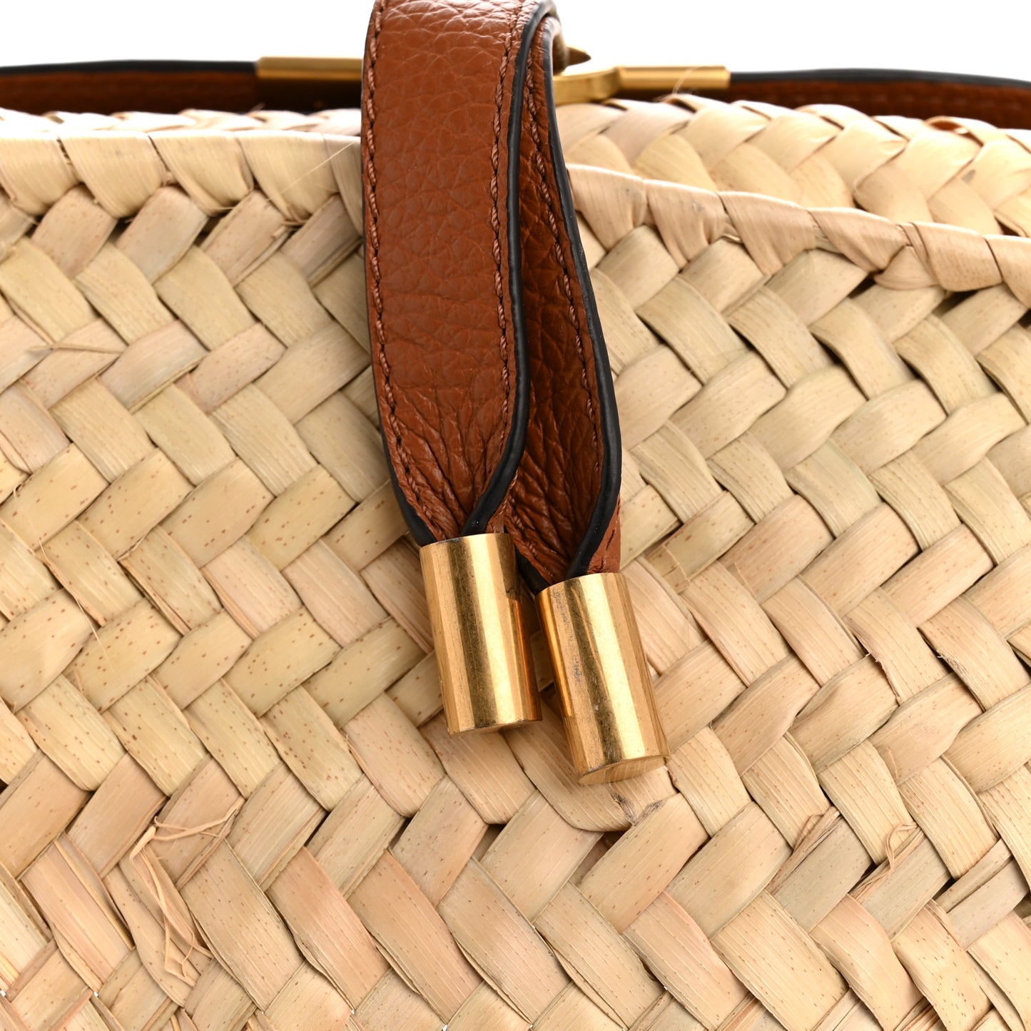Raffia Small Grain Calfskin Medium Marcie Basket Tan