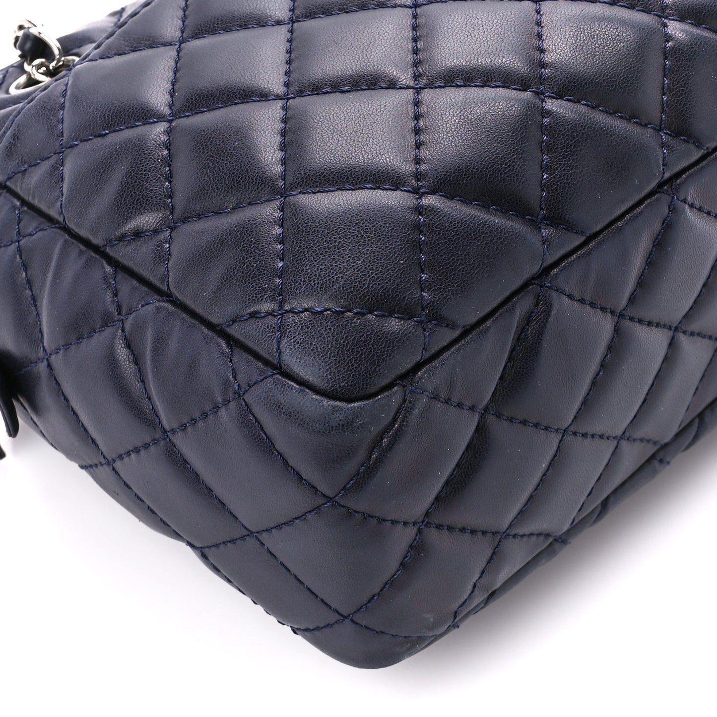 Lambskin Quilted Medium Camera Case Navy Blue