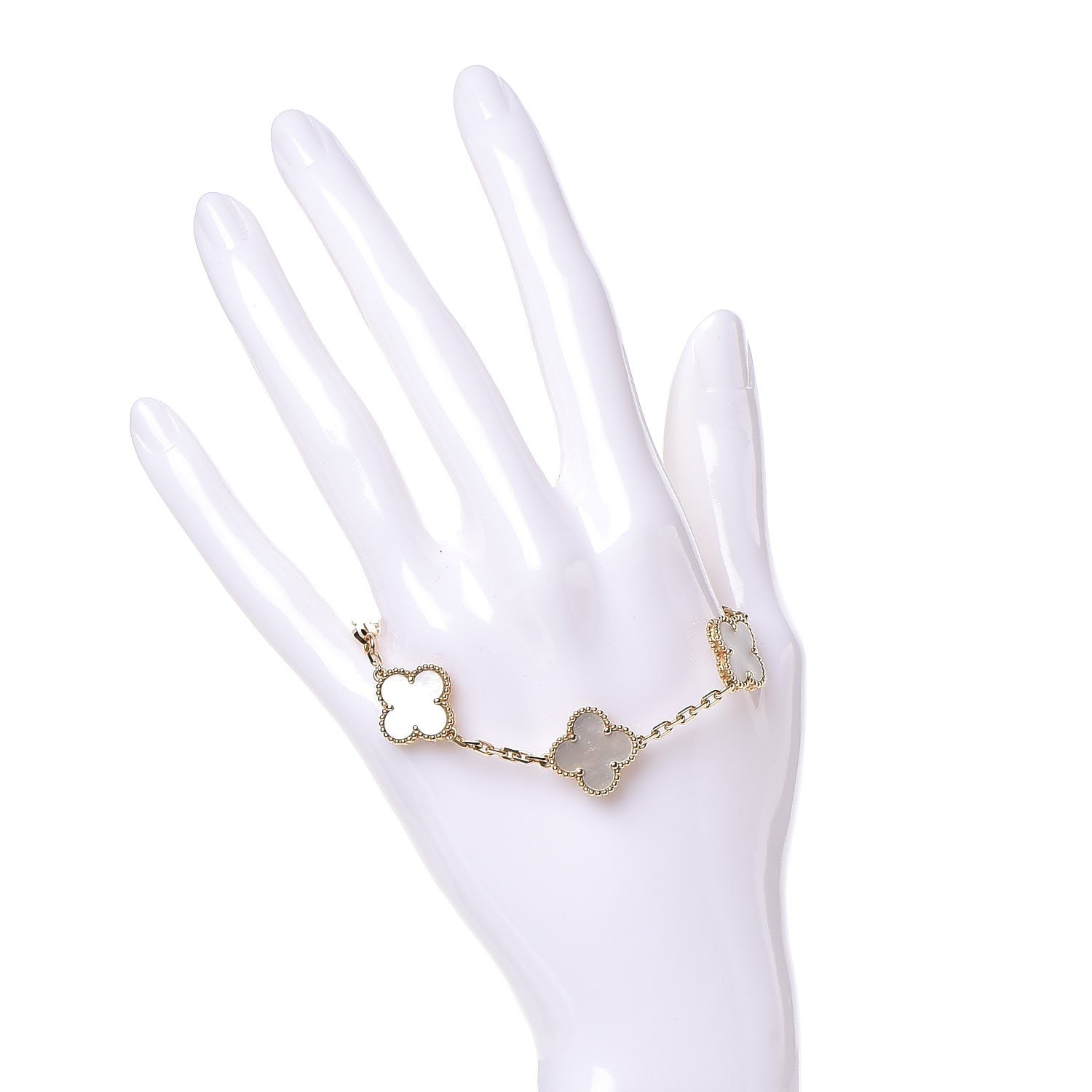 Van Cleef & Arpels 18K Yellow Gold Mother of Pearl 5 Motifs Vintage Alhambra Bracelet 2 of 5