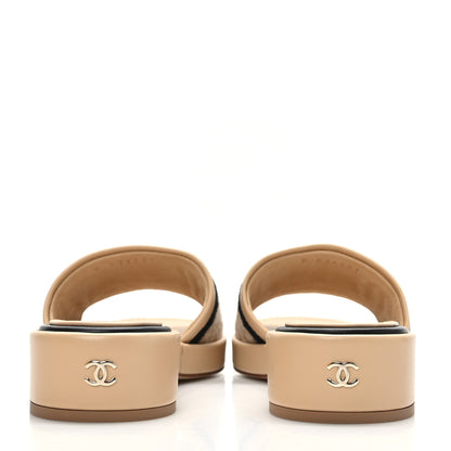 Chanel Lambskin Embroidered Logo Mule 36 Beige Black 5 of 9