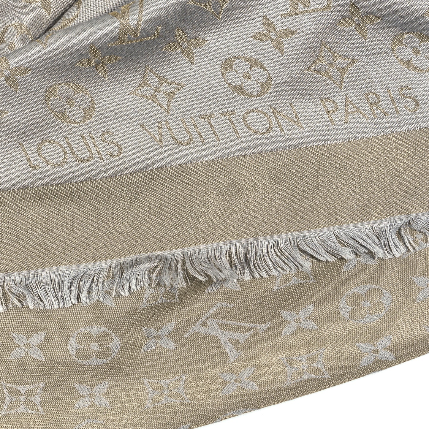Silk Lurex Wool Monogram Shine Shawl Greige