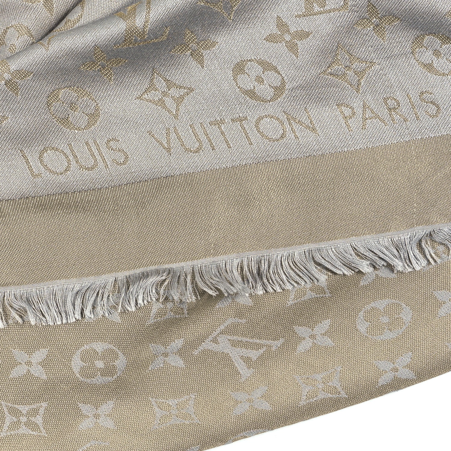 Louis Vuitton Silk Lurex Wool Monogram Shine Shawl Greige 2 of 3