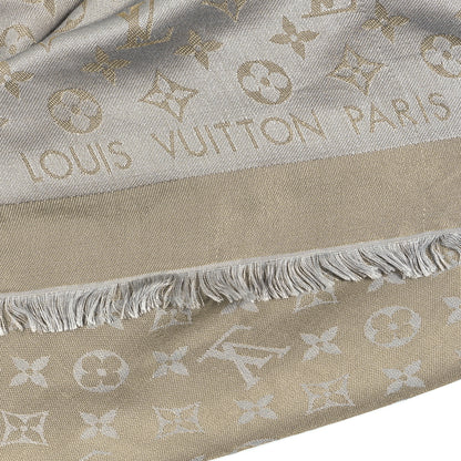 Louis Vuitton Silk Lurex Wool Monogram Shine Shawl Greige 2 of 3