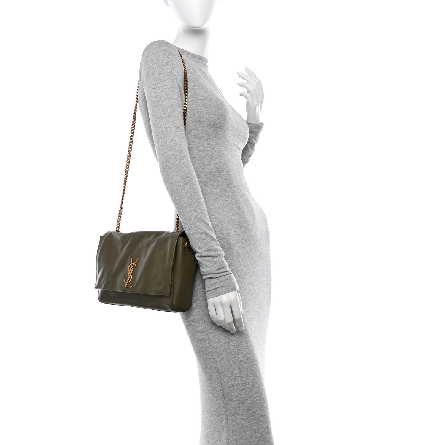 Saint Laurent Suede Medium Reversible Monogram Kate Satchel Olive 2 of 17