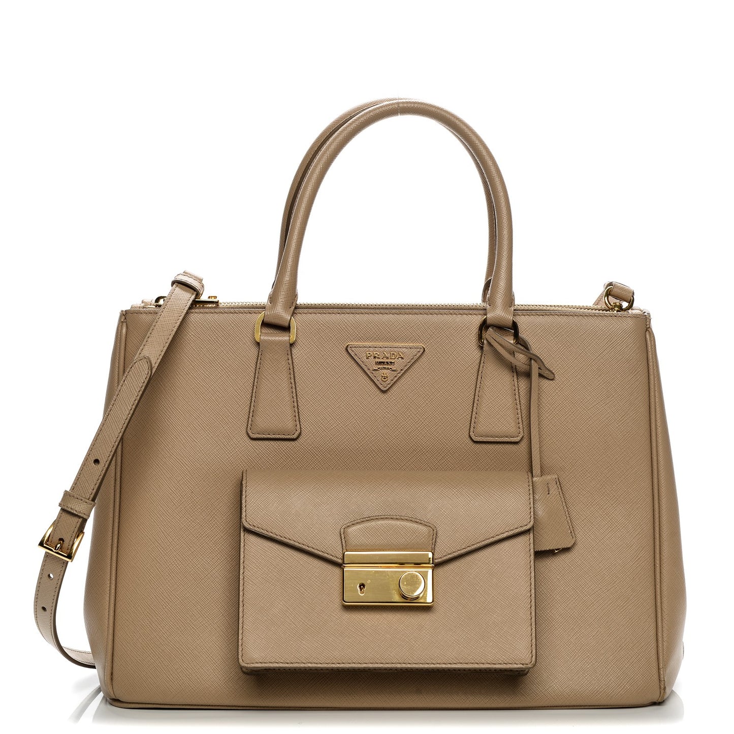 Saffiano Lux Galleria Front Pocket Tote Sabbia