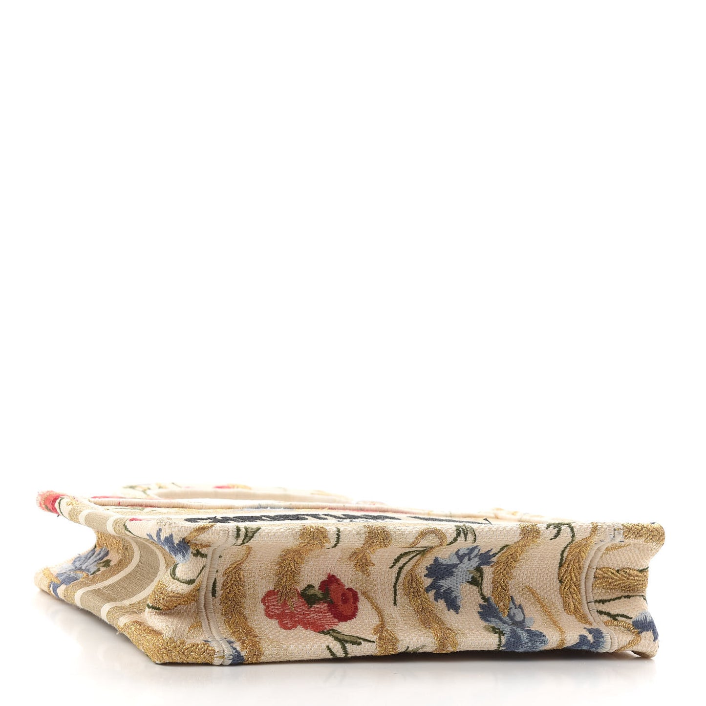 Canvas Embroidered Hibiscus Printed Mini Book Tote Beige Multicolor
