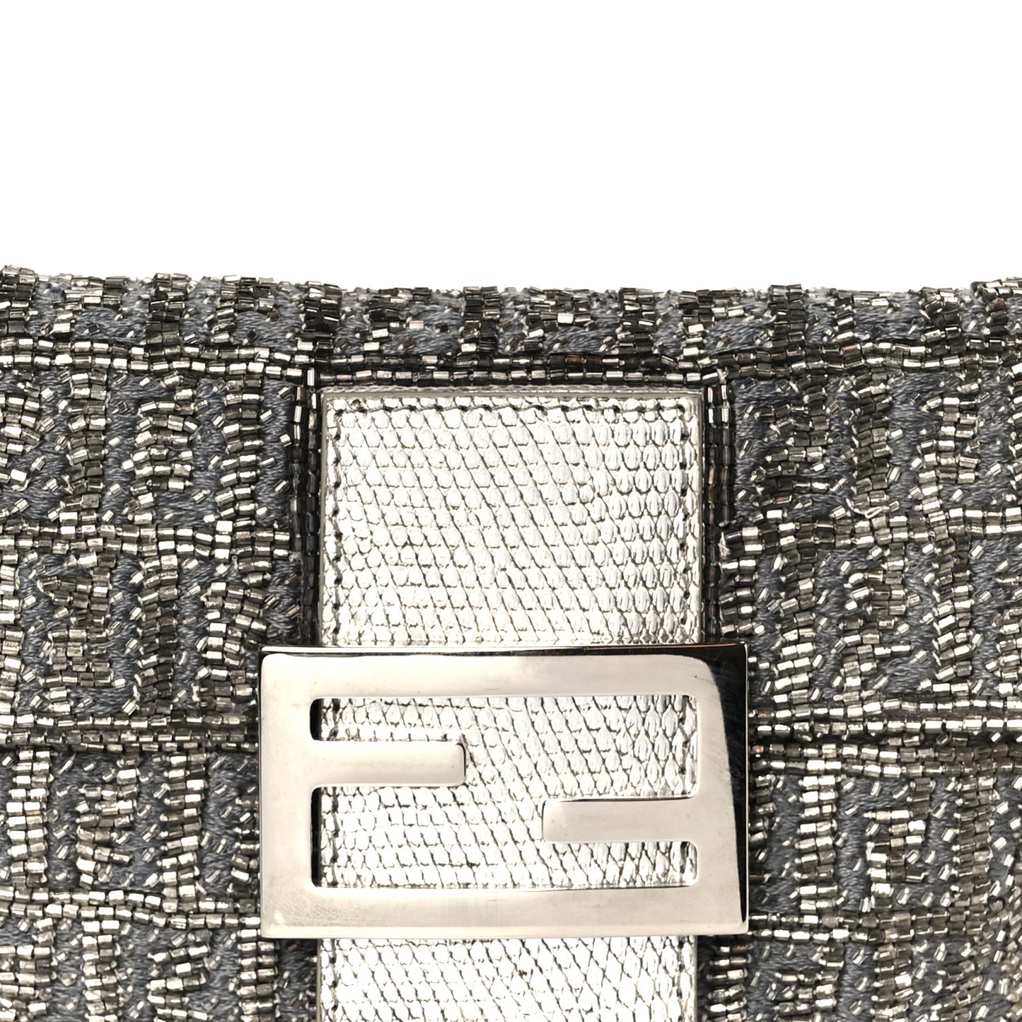 Metallic Lizard Beaded Embroidered Mini Baguette Grey