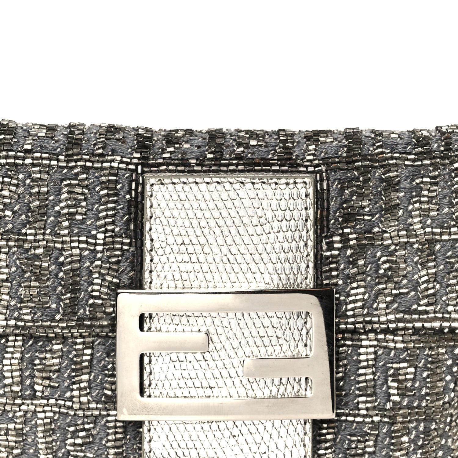 Fendi Metallic Lizard Beaded Embroidered Mini Baguette Grey 10 of 12