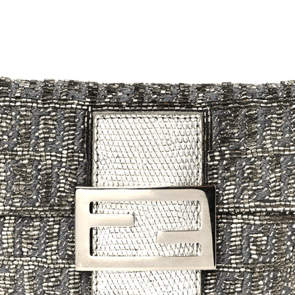 Fendi Metallic Lizard Beaded Embroidered Mini Baguette Grey 10 of 12