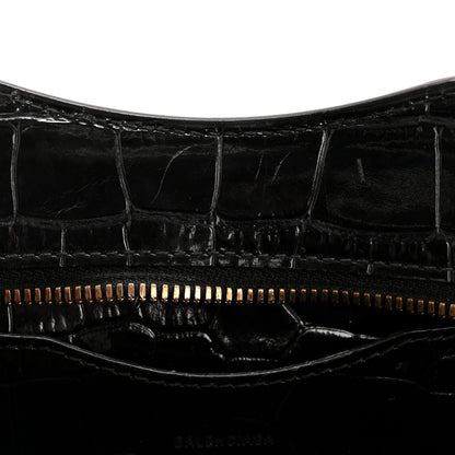 Balenciaga Shiny Supple Calfskin Crocodile Embossed Neo Classic Gold Hardware Mini City Black 12 of 15
