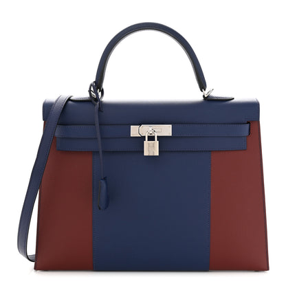 Hermes Epsom Flag Kelly Sellier 35 Rouge H Bleu Saphir 1 of 11