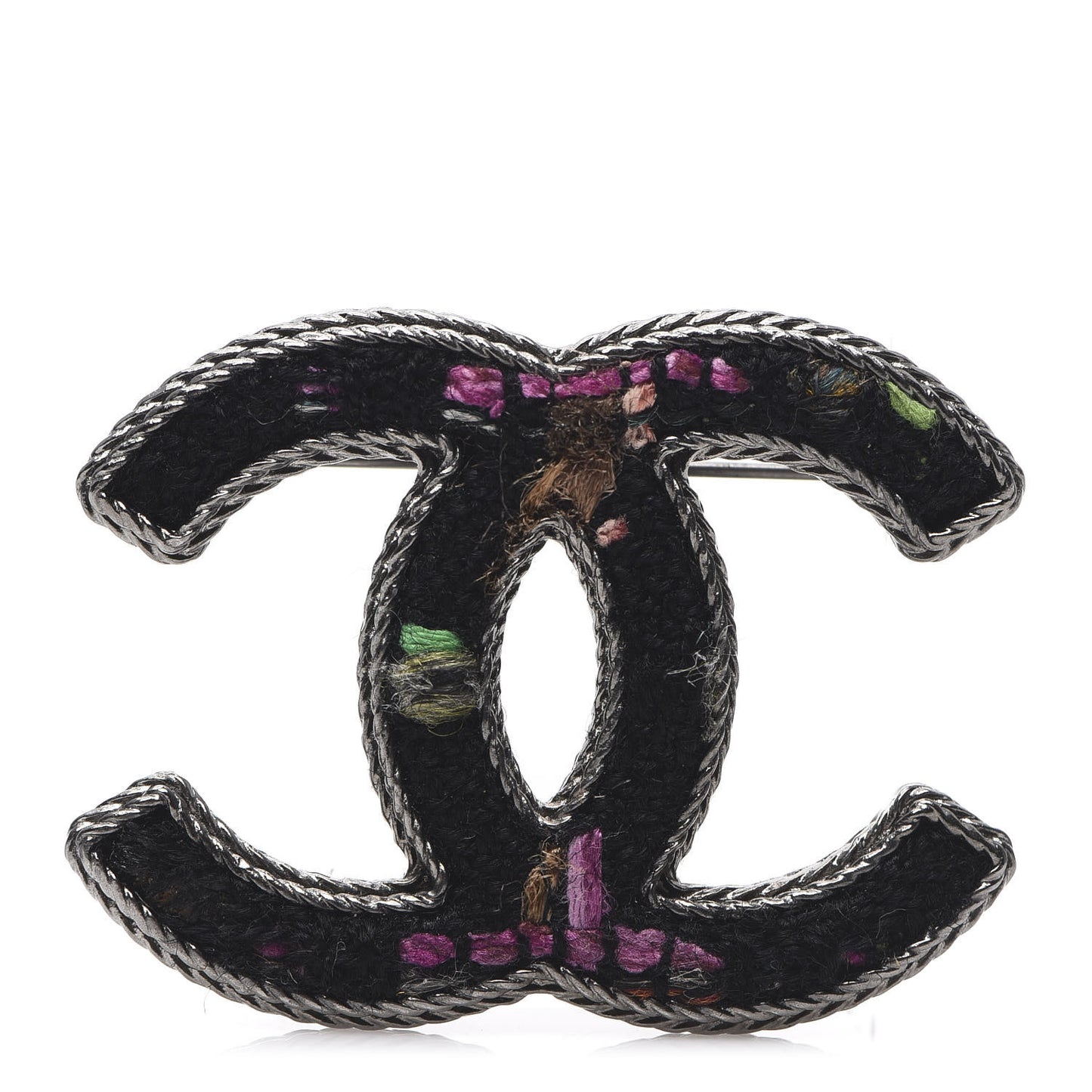 Ruthenium Tweed CC Brooch Black Multicolor