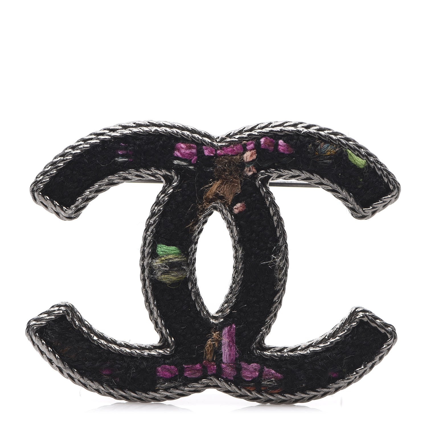 Chanel Ruthenium Tweed CC Brooch Black Multicolor 1 of 3