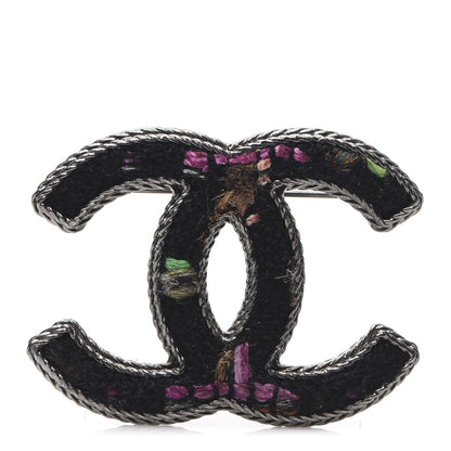 Chanel Ruthenium Tweed CC Brooch Black Multicolor 1 of 3