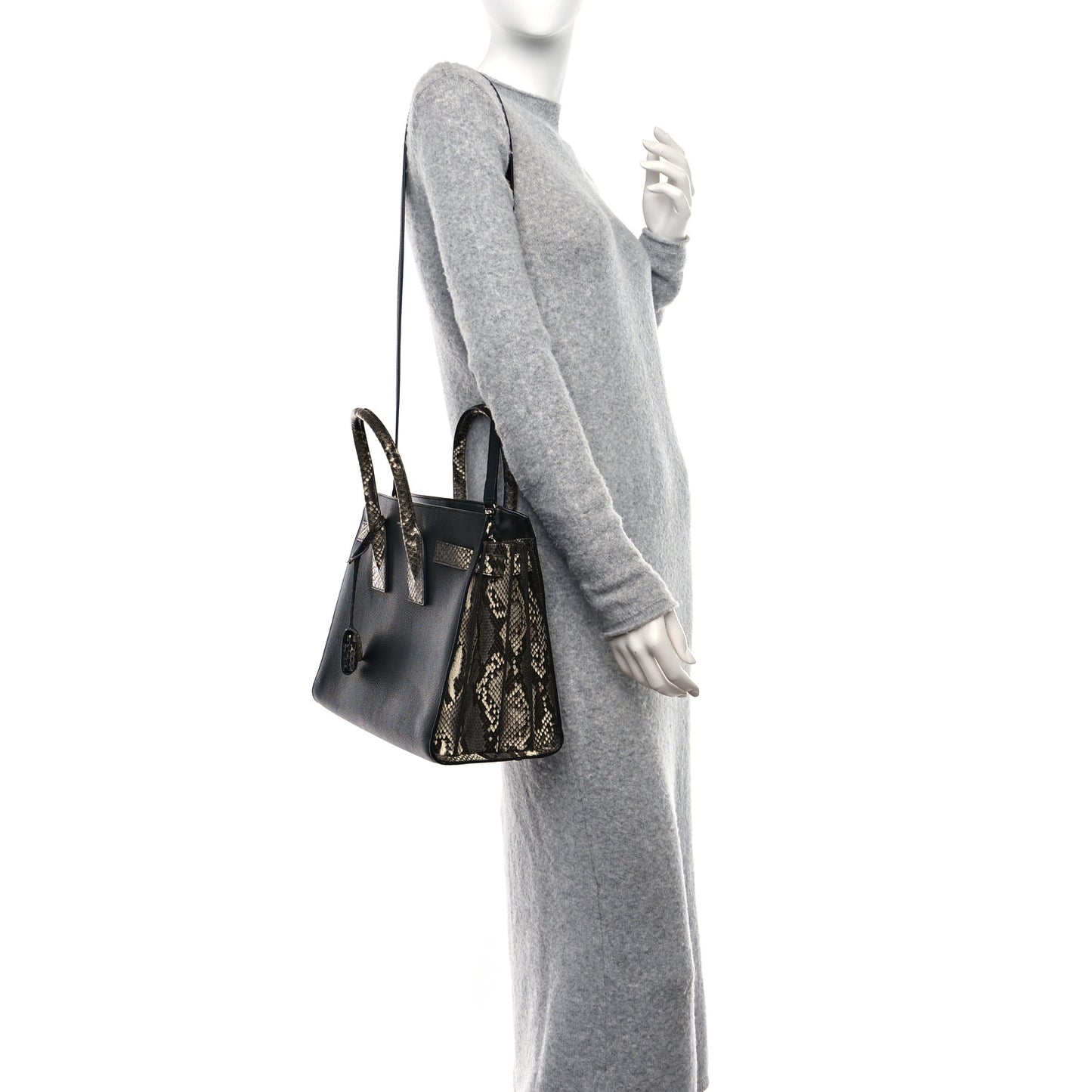 Grained Calfskin Python Embossed Small Sac De Jour Black