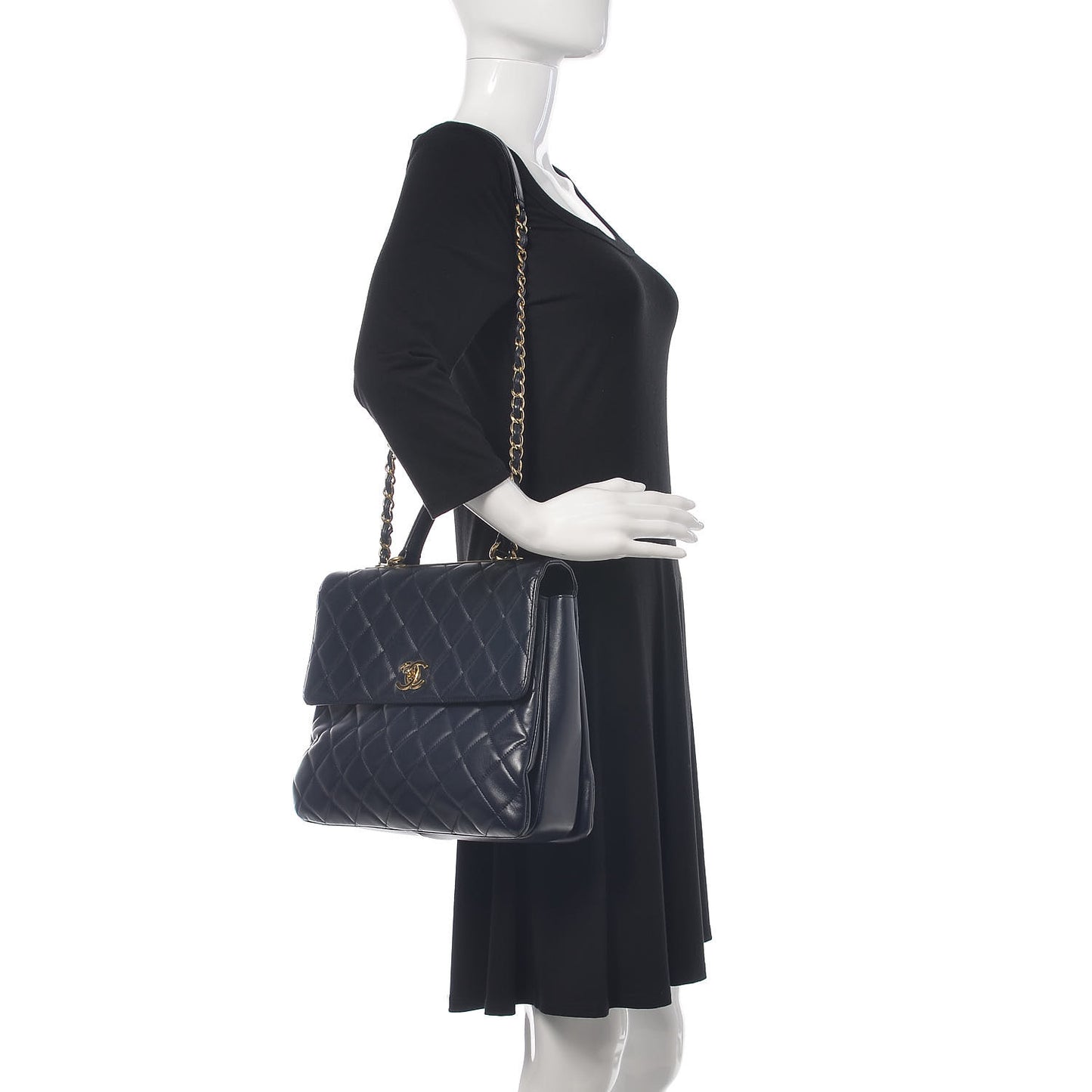 Lambskin Quilted Large Trendy CC Dual Handle Flap Bag Navy
