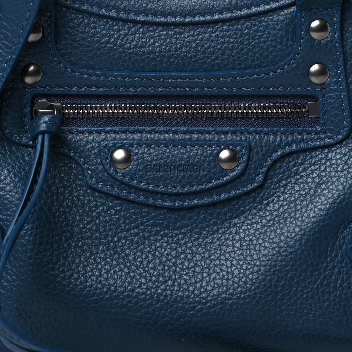 Grained Calfskin Neo Classic Silver Hardware Mini City Petrol Blue