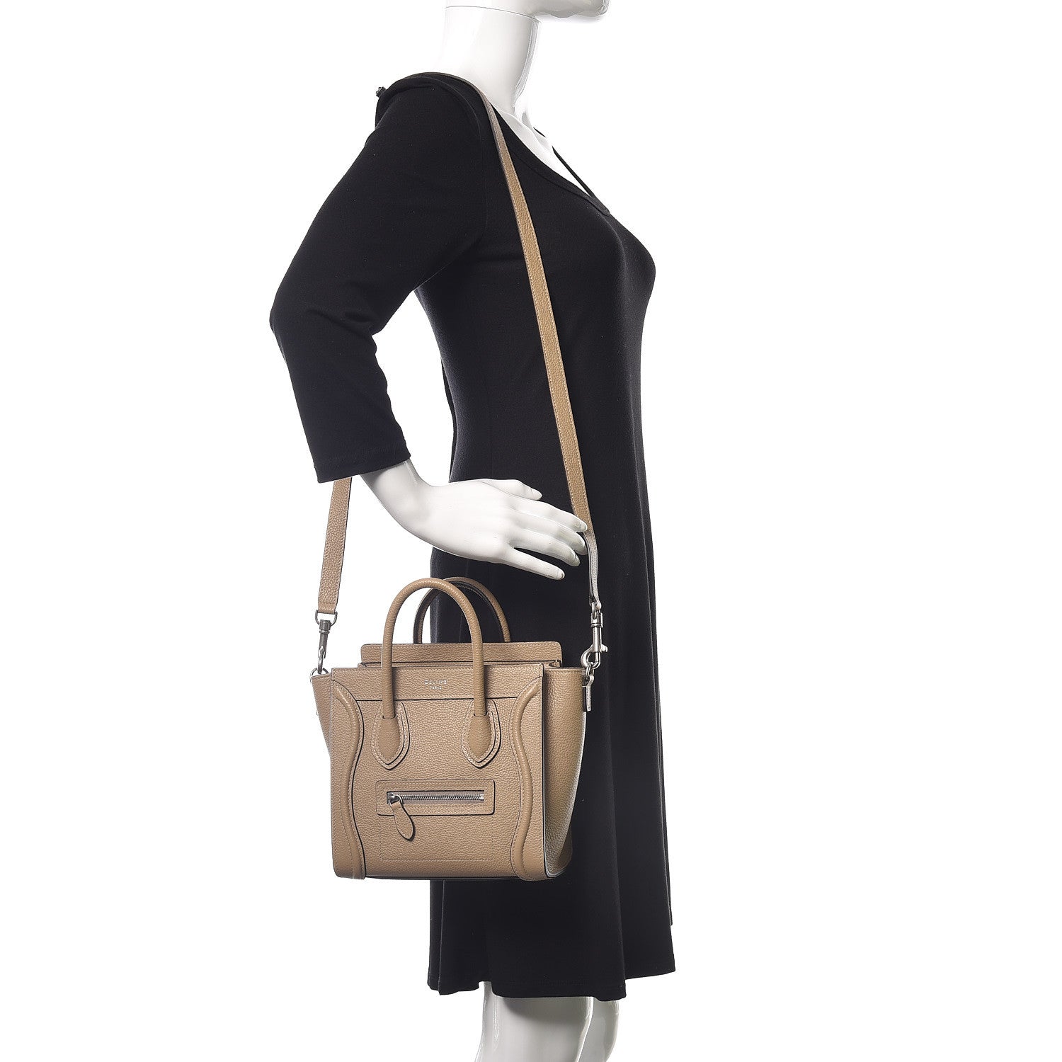 Celine Drummed Calfskin Nano Luggage Dune 2 of 10