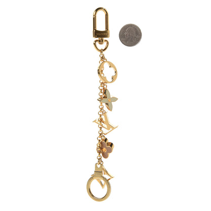 Louis Vuitton Brass Enamel Fleur De Monogram Bag Charm Chain Gold 2 of 4