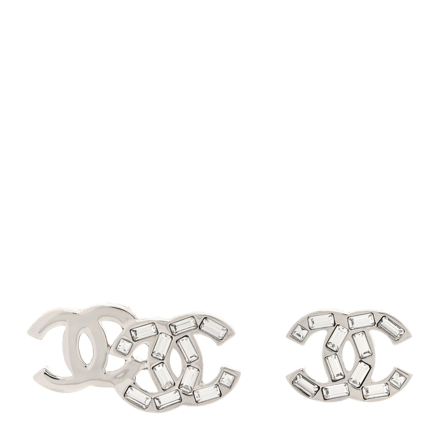 Baguette Crystal Double CC Earrings Silver