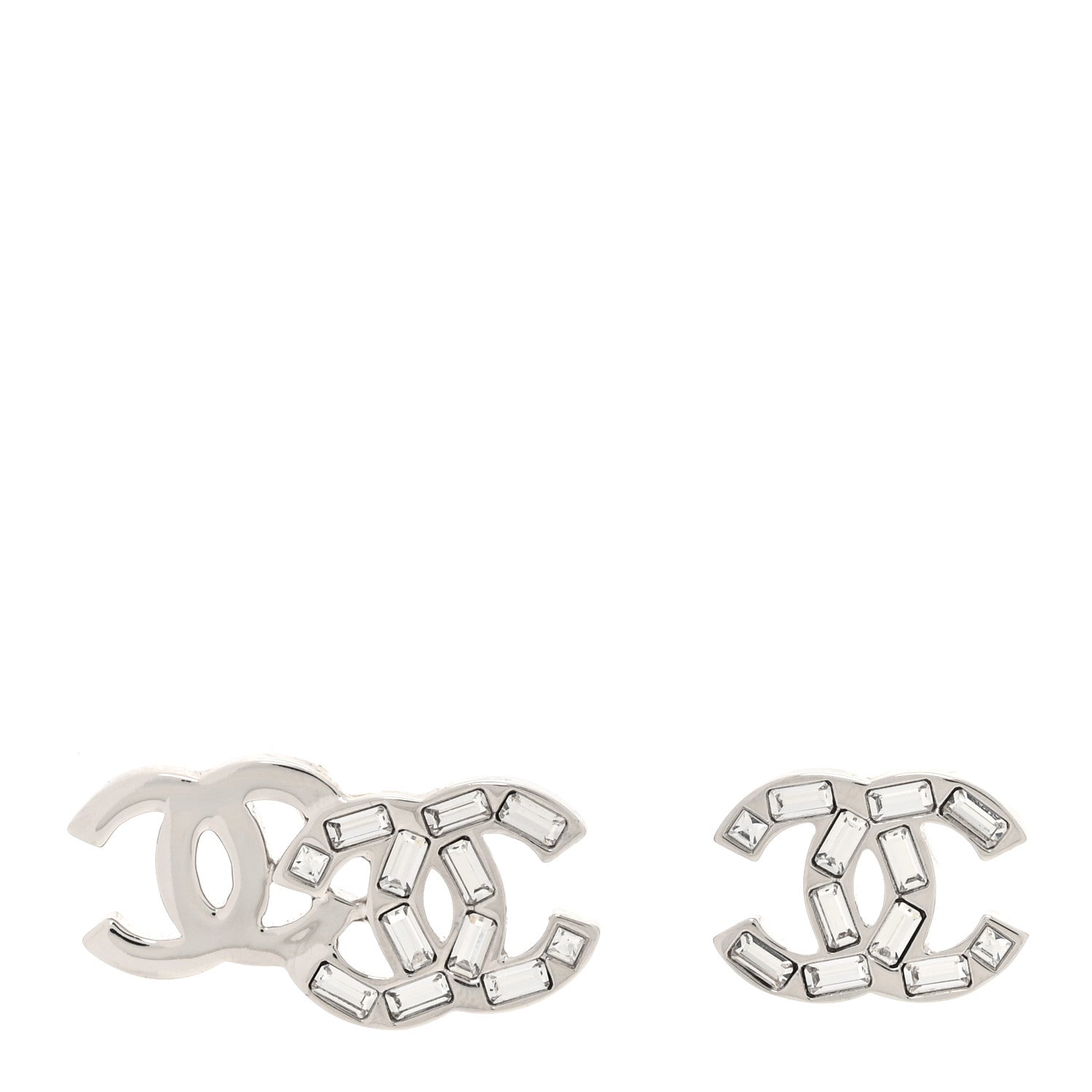Chanel Baguette Crystal Double CC Earrings Silver 1 of 5