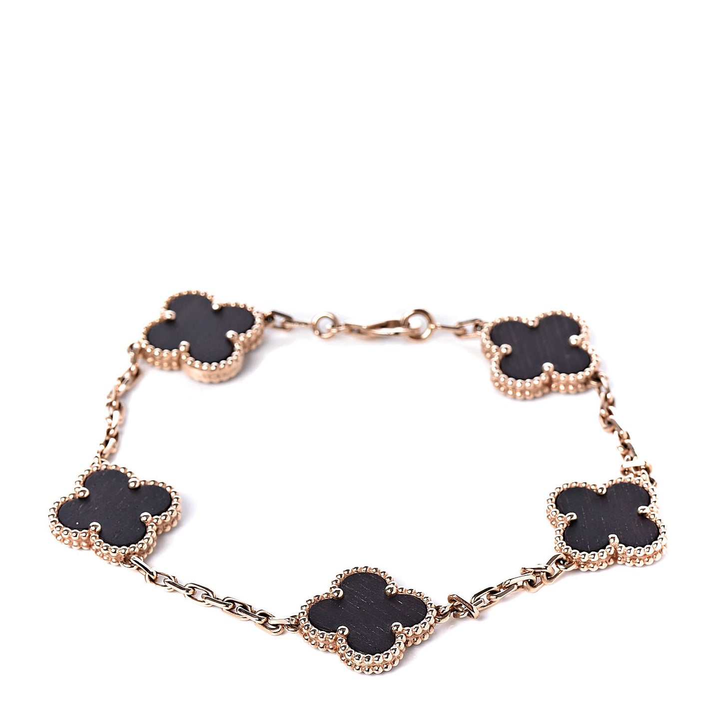 18K Rose Gold Letterwood 5 Motifs Vintage Alhambra Bracelet