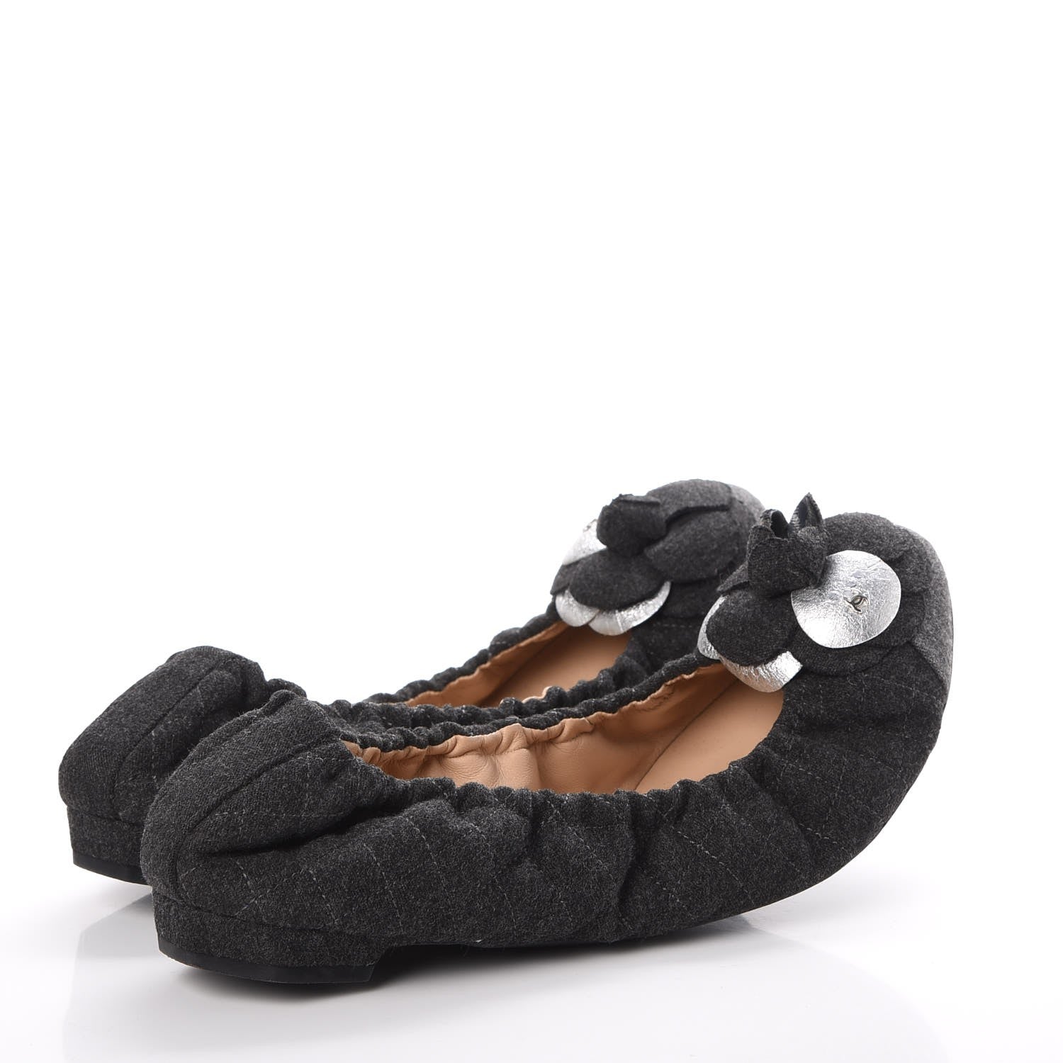 Chanel Tweed Quilted Camellia Cap Toe Ballerina Flats 40 Grey 4 of 11