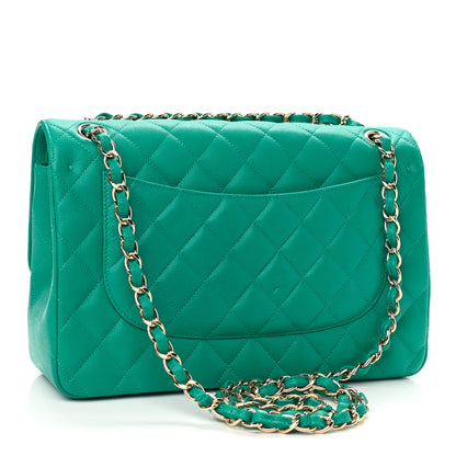 Chanel Caviar Quilted Jumbo Double Flap Turquoise 3 of 11