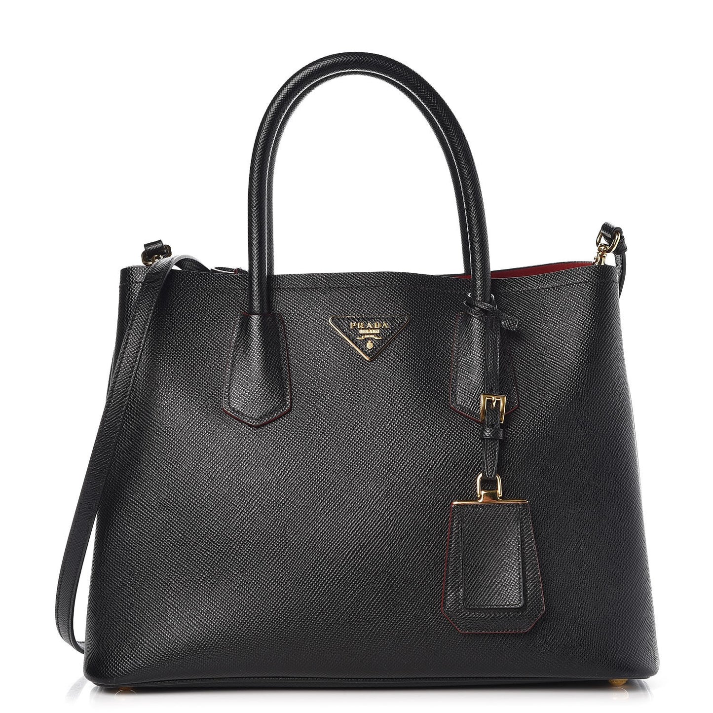 Saffiano Cuir Medium Double Bag Black Fuoco