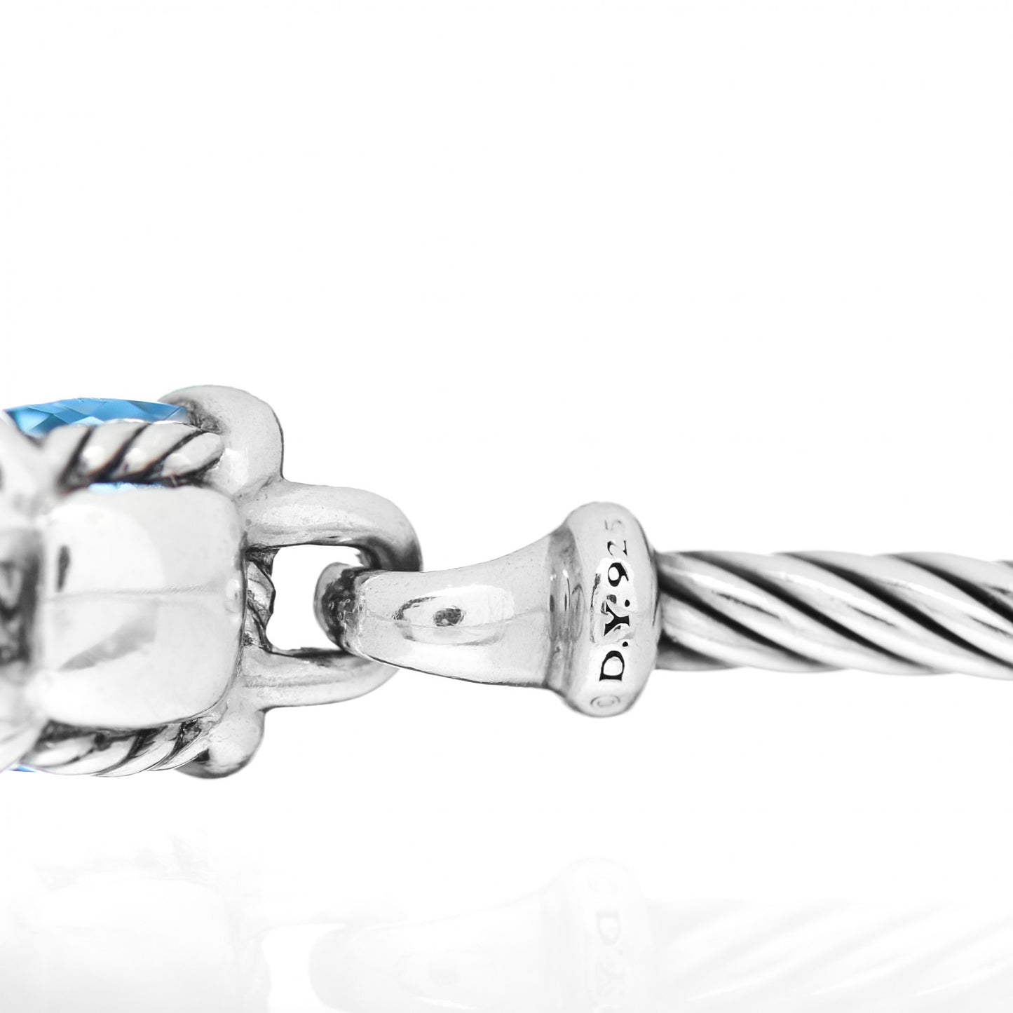 Sterling Silver Blue Topaz Diamond 8mm Chatelaine Bracelet