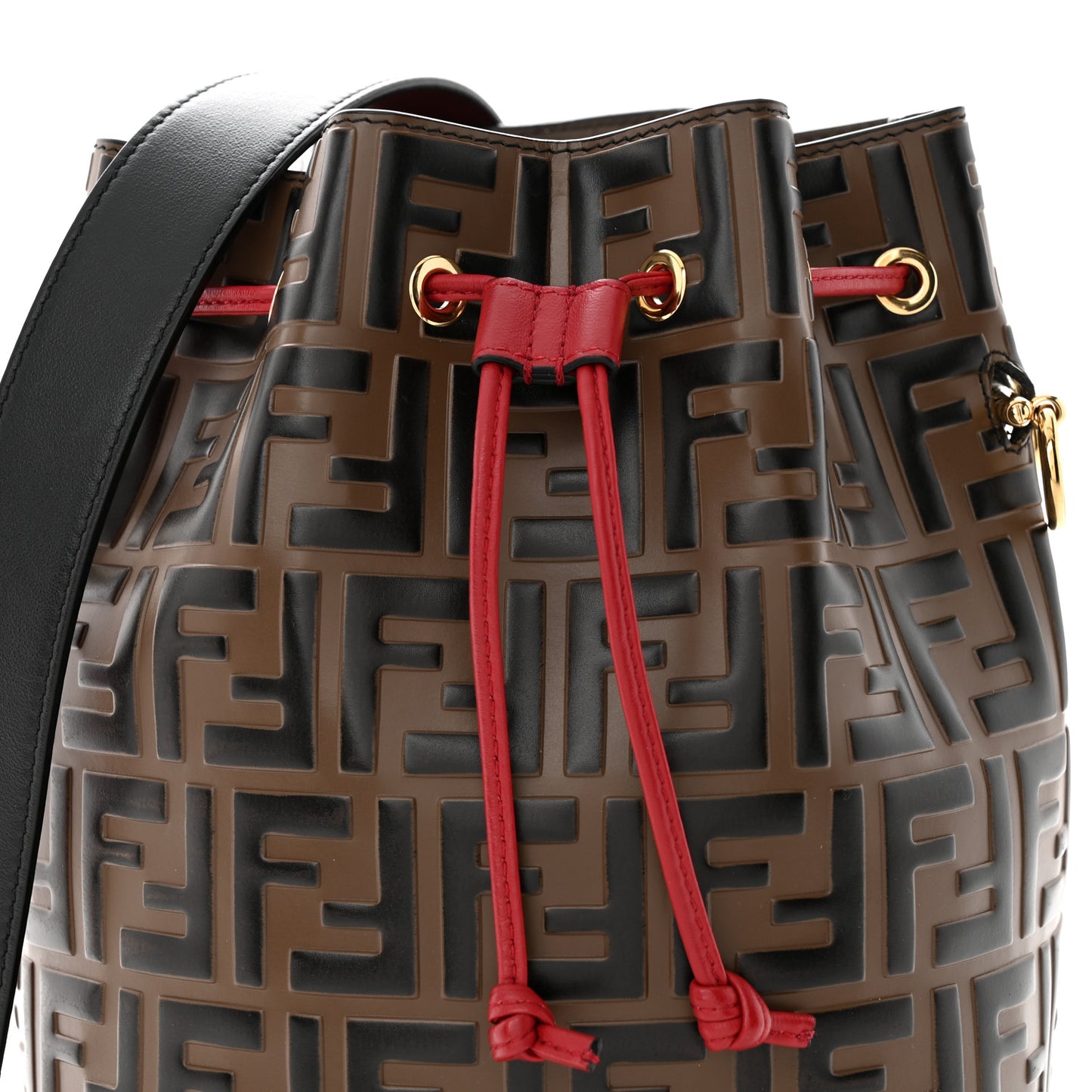 Vitello Grace F is Fendi Bi-Color FF 1974 Embossed Grande Mon Tresor Bucket Bag Maya Black Fragola
