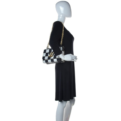 Louis Vuitton Calfskin Damier Tressage Twist Shoulder Bag MM Black White 2 of 9