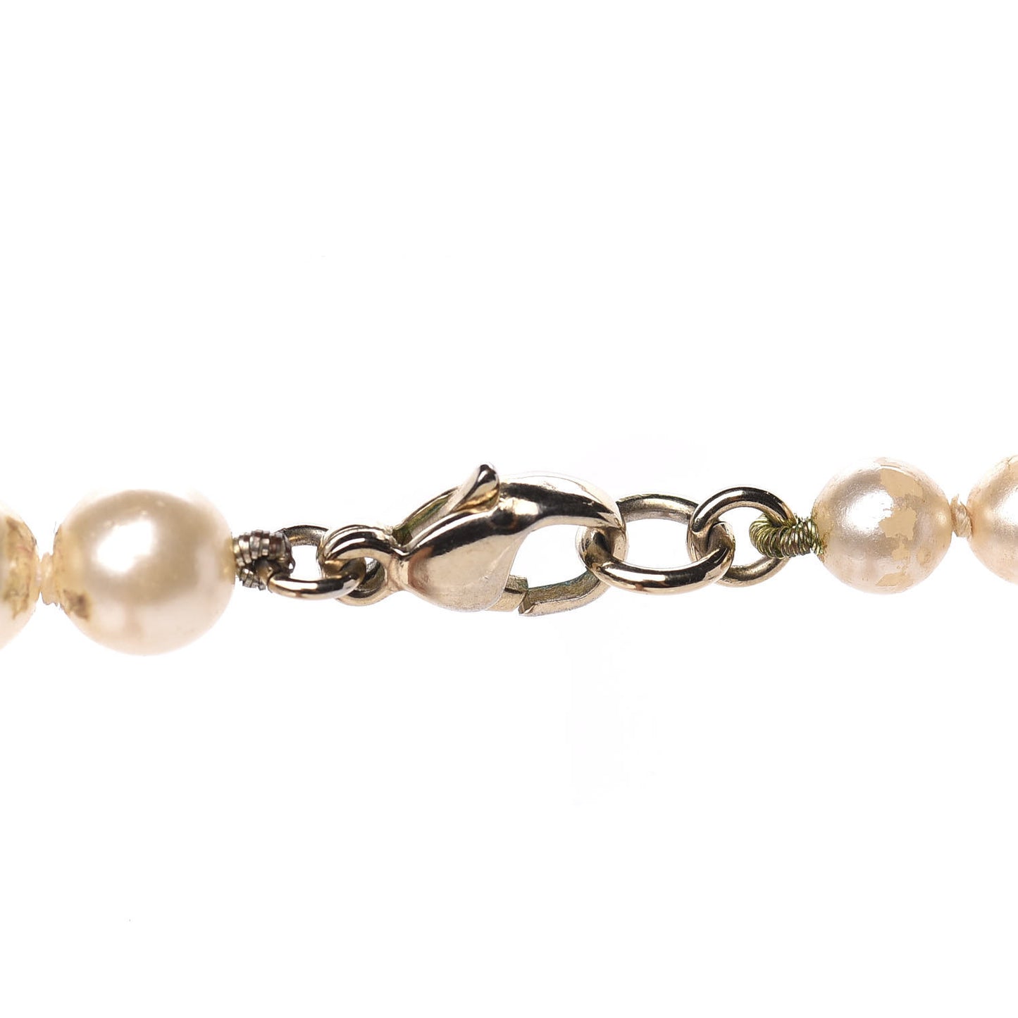 Pearl Crystal Long CC Necklace Gold