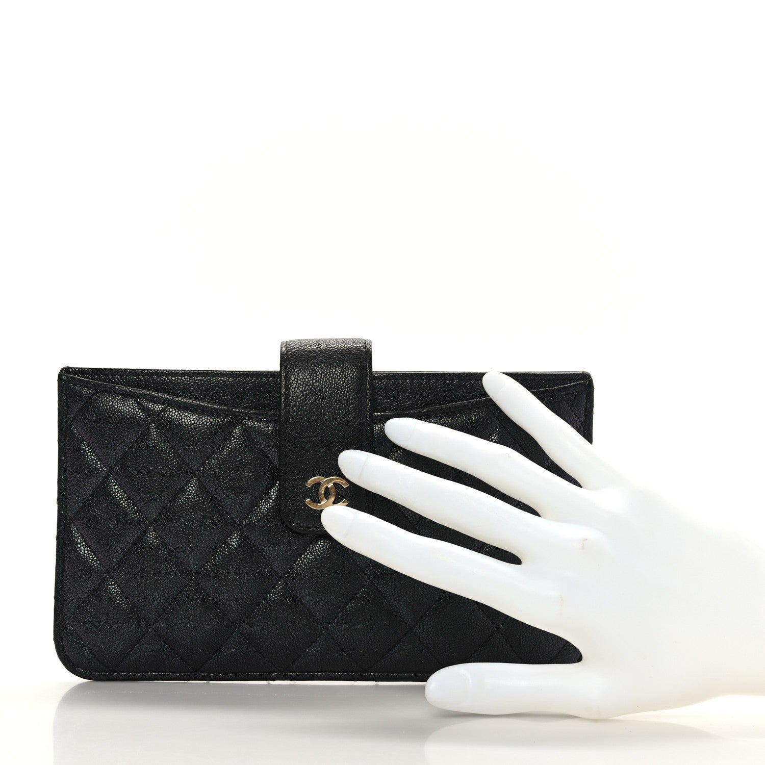 Chanel Iridescent Caviar Quilted Classic Strap Pouch Black 2 of 9