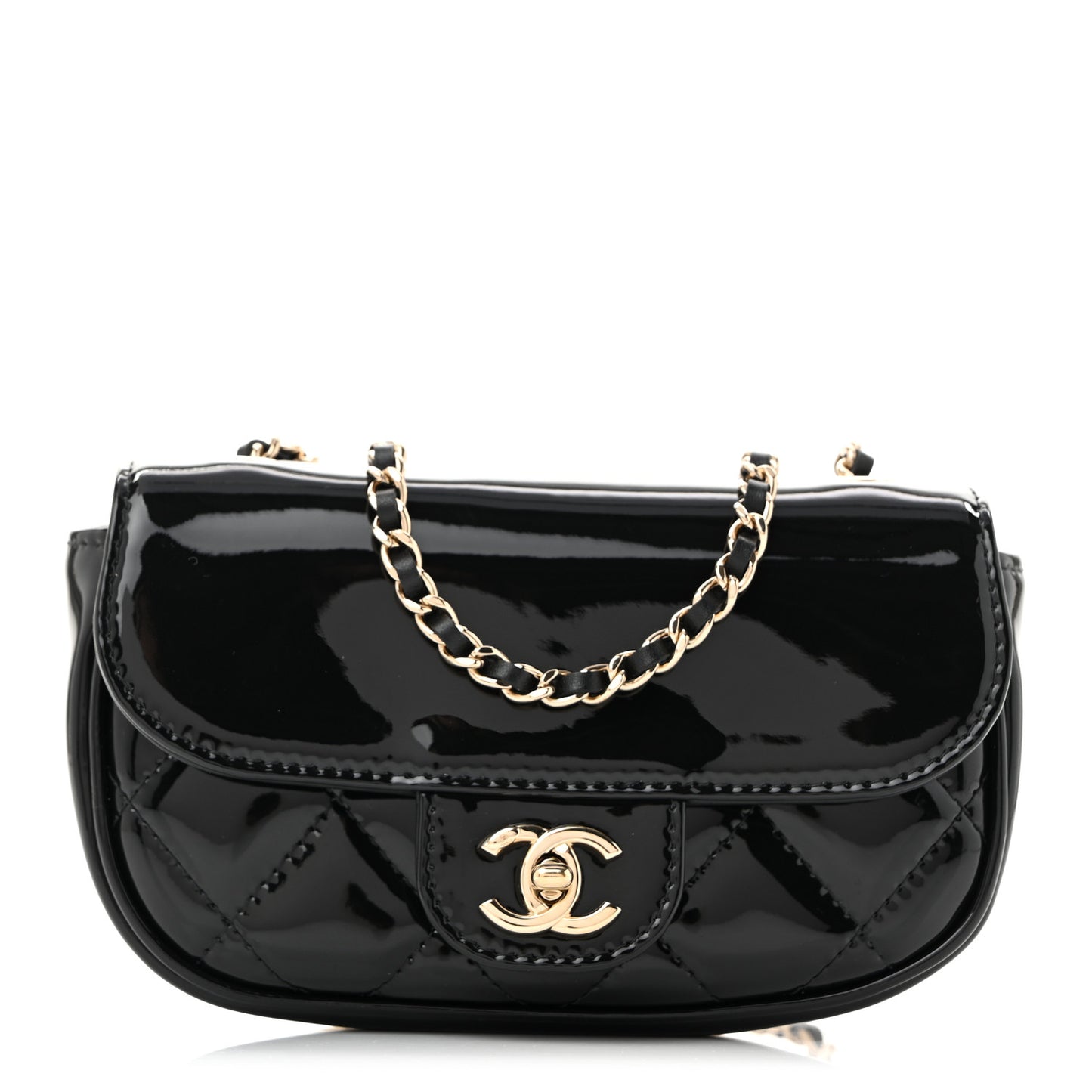 Patent Calfskin Quilted Mini Clutch Black