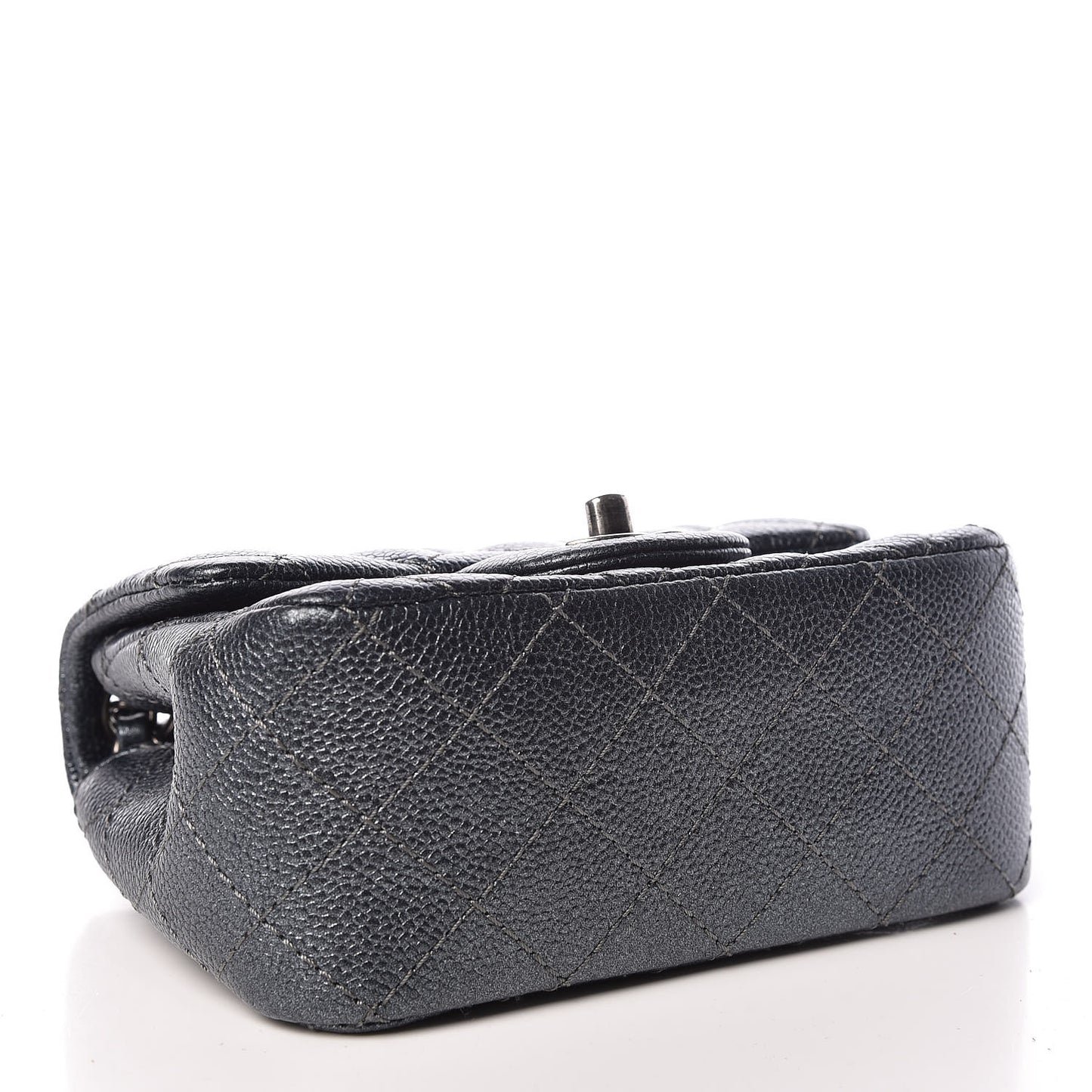 Metallic Caviar Quilted Mini Square Flap Dark Blue