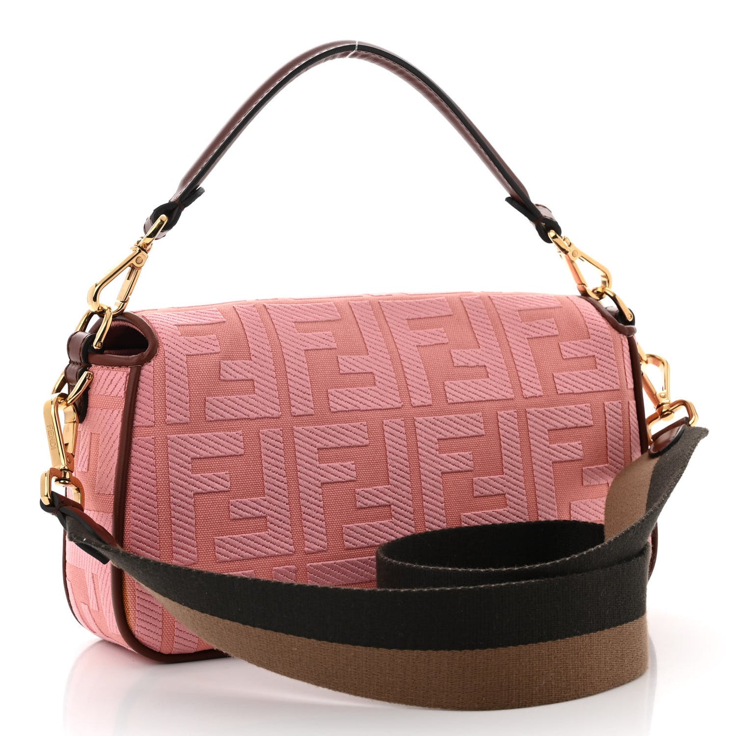 Canvas Vitello King FF Embroidered Baguette Rosa Praline