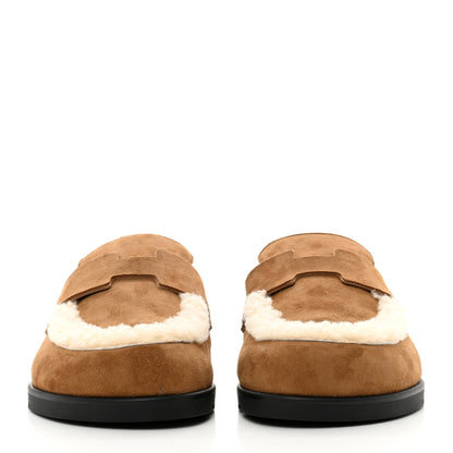 Hermes Suede Goatskin Shearling Go Mules 36 Brun Frume Ecru 2 of 9