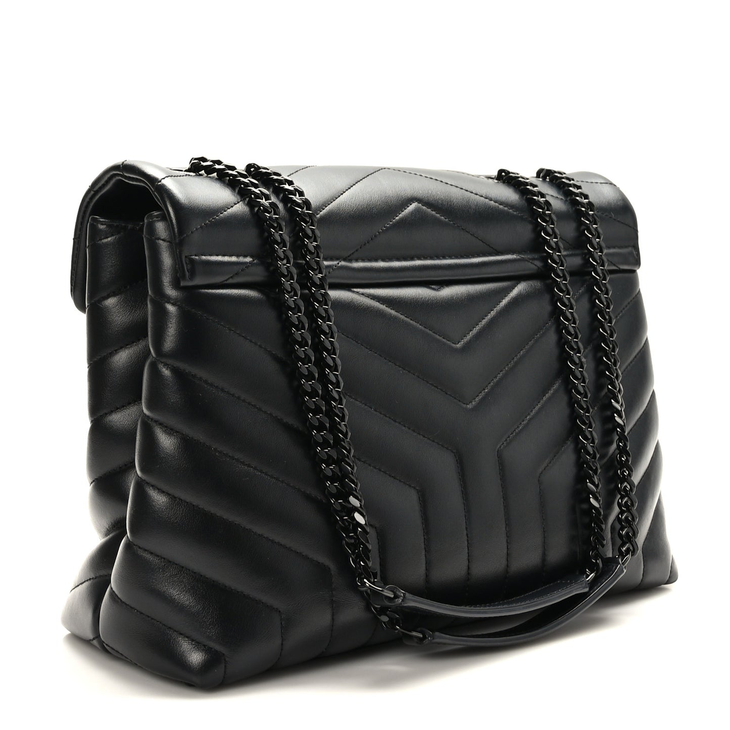 Calfskin Y Quilted Monogram Monochrome Medium Loulou Chain Satchel Black