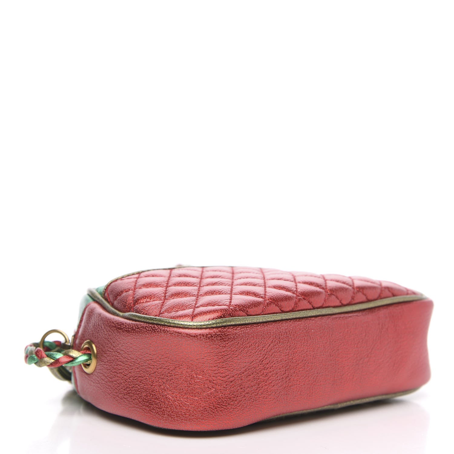 Gucci Laminated Nappa Trapuntata Mini Zumi Dome Shoulder Bag Rosso Jasmine Green Rame 3 of 9