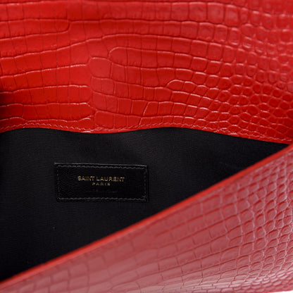 Saint Laurent Calfskin Crocodile Embossed Uptown Monogram Clutch Rouge Eros 5 of 7