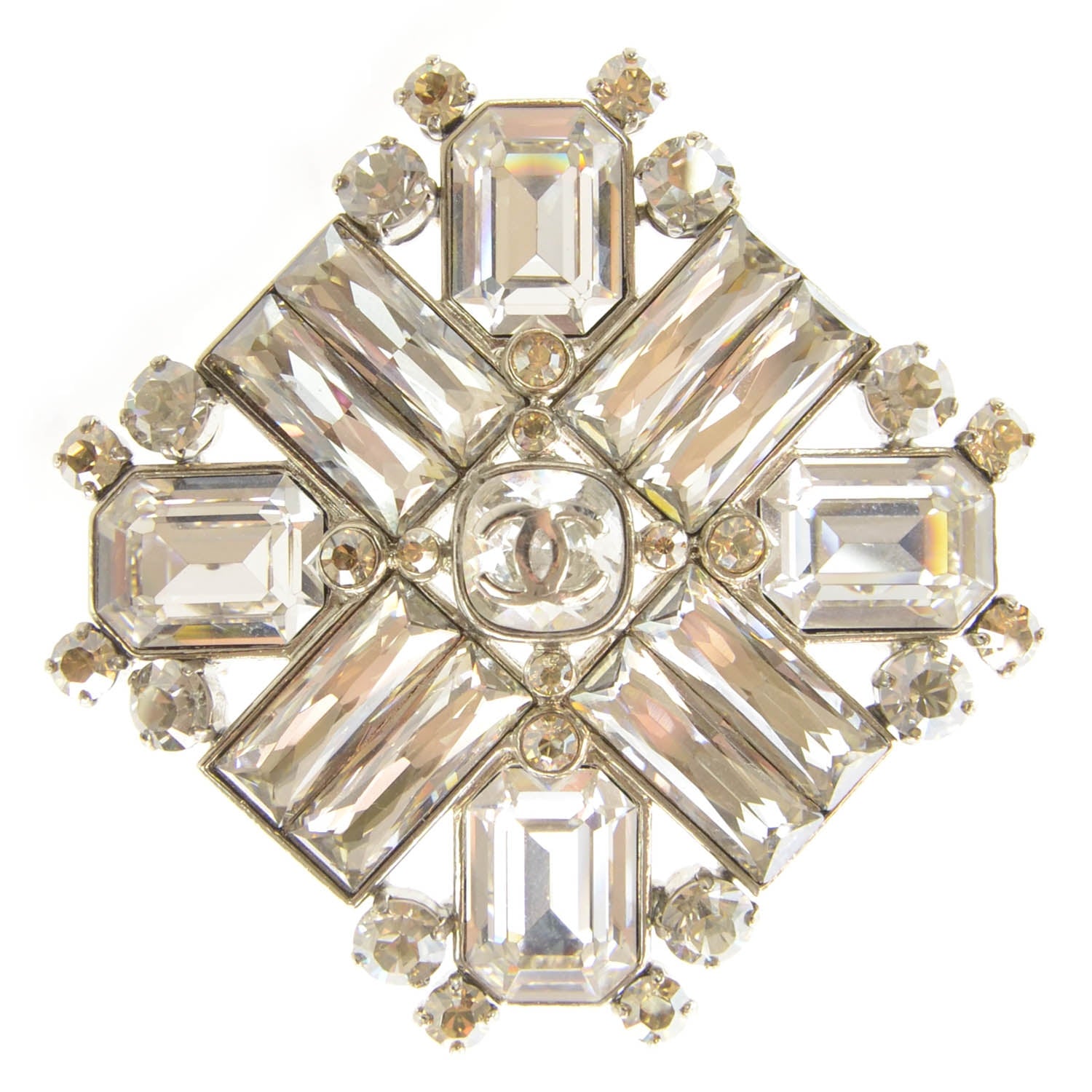 Chanel Swarovski Crystal Baguette Large CC Brooch 1 of 7