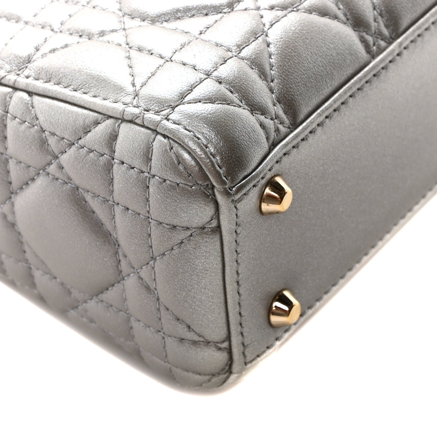 Metallic Lambskin Cannage Mini Lady Dior Grey