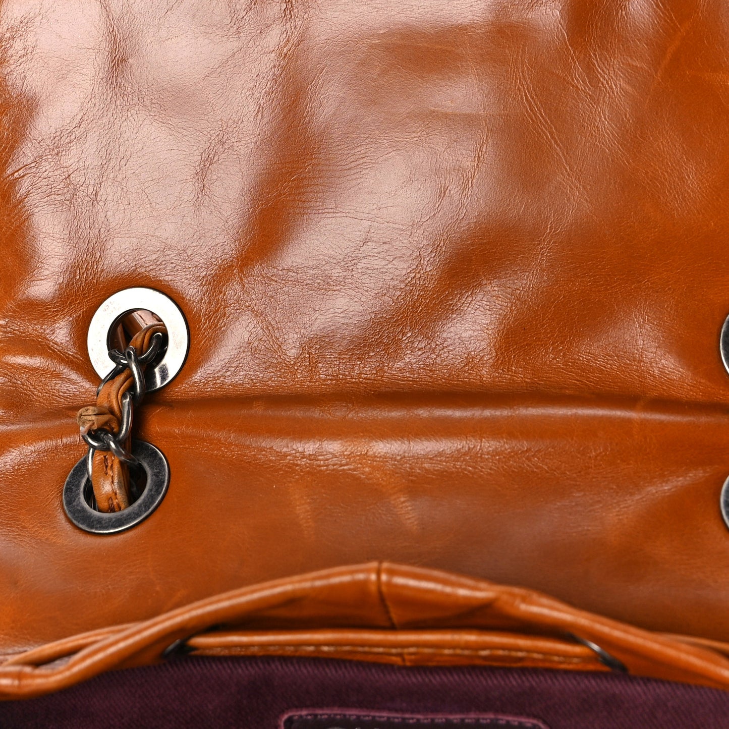 Glazed Calfskin Shearling Quilted Small Mountain Backpack Brown