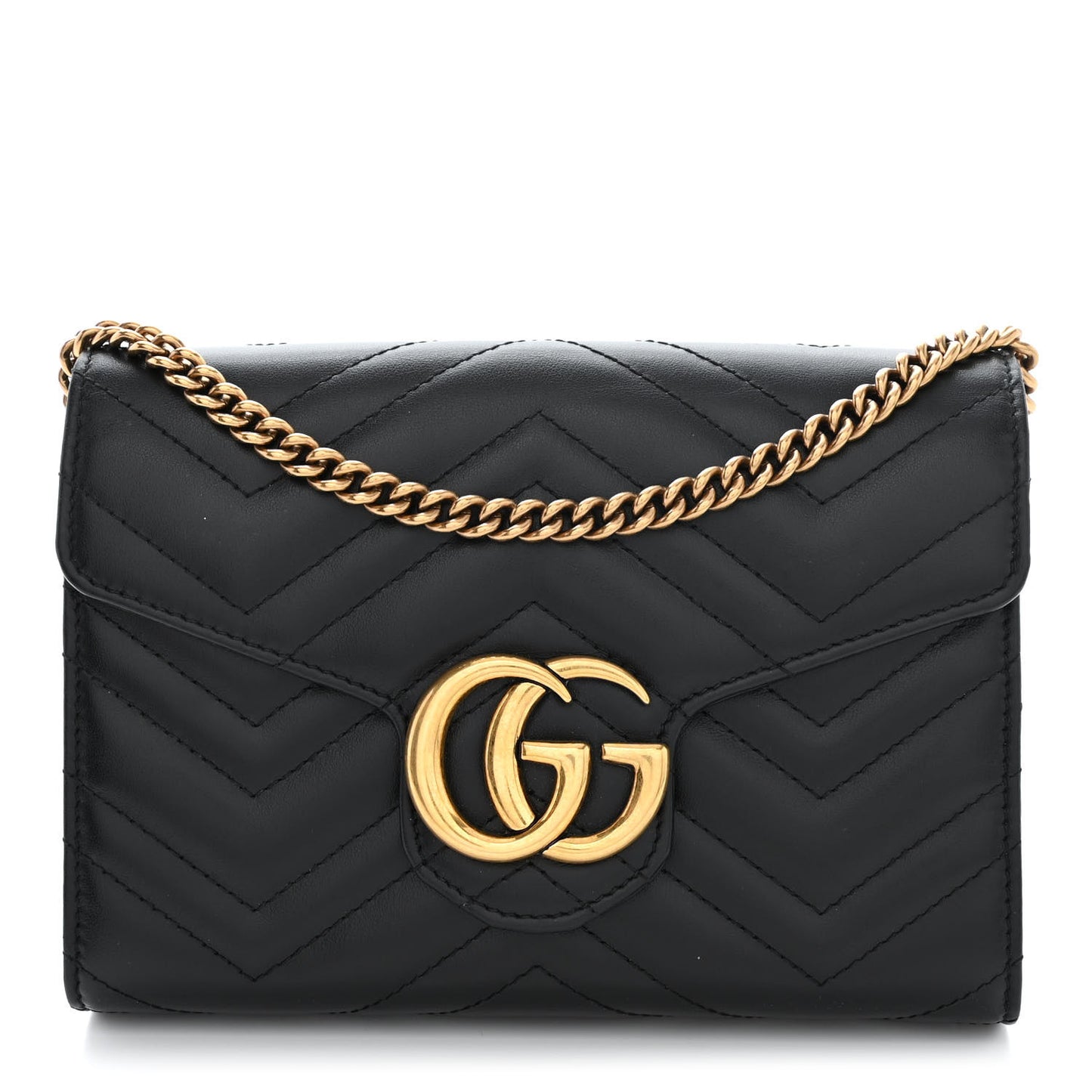 Calfskin Matelasse GG Marmont Chain Wallet Black