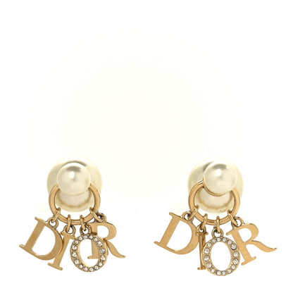Christian Dior Pearl Crystal Tribal Logo Charms Earrings Gold 1 of 5