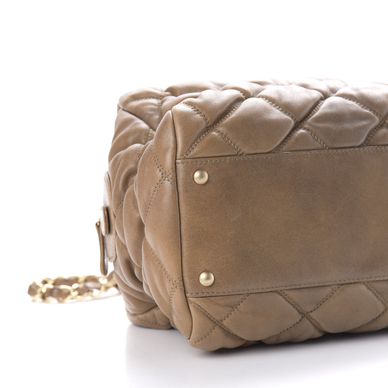 Chanel Lambskin Bubble Quilt Bowler Dark Beige 8 of 9